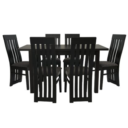 Set masa extensibila 120x150 cm cu 6 scaune tapitate, MB-13 Max5 si S-104 SM, Wenge, lemn masiv, stofa - imagine 4