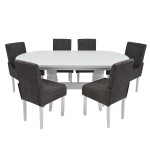 Set masa fixa 180 cm cu 6 scaune tapitate, MB-81 si T13 Z14, Alb, lemn masiv, stofa - imagine 4