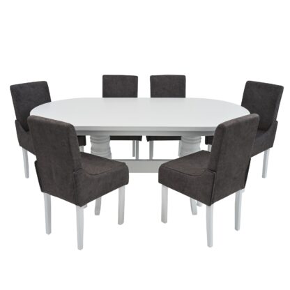 Set masa fixa 180 cm cu 6 scaune tapitate, MB-81 si T13 Z14, Alb, lemn masiv, stofa - imagine 4