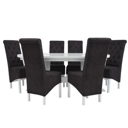 Set masa fixa 180 cm cu 6 scaune tapitate, MB-81 si T14 Z15, Alb, lemn masiv, stofa - imagine 2