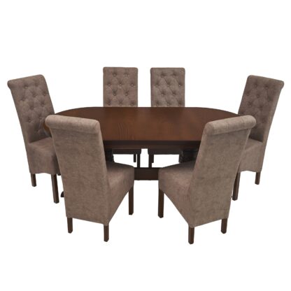 Set masa fixa 180 cm cu 6 scaune tapitate, MB-81 si T14 Z1, Nuc, lemn masiv, stofa - imagine 3