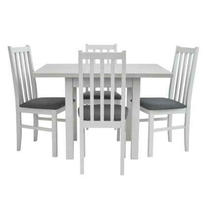 Set masa extensibila 80x110 cm cu 4 scaune tapitate, MB-13 Max7 si S-38 Boss10 B10, Alb, lemn masiv, stofa - imagine 2