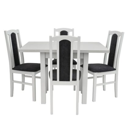 Set masa extensibila 80x110 cm cu 4 scaune tapitate, MB-13 Max7 si S-38 Boss14 B24Z, Alb, lemn masiv, stofa - imagine 3