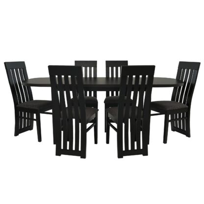 Set masa extensibila 160x200 cm cu 6 scaune tapitate, MB-12 Venus1 si S-104 SM, Wenge, lemn masiv, stofa - imagine 4
