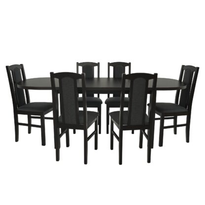 Set masa extensibila 160x200 cm cu 6 scaune tapitate, MB-12 Venus1 si S-37 Boss7 W11, Wenge, lemn masiv, stofa - imagine 4