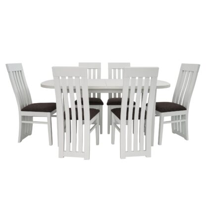 Set masa extensibila 160x200 cm cu 6 scaune tapitate, MB-12 Venus1 si S-104 SO, Alb, lemn masiv, stofa - imagine 4