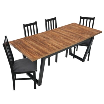 Set masa extensibila 140x180 cm cu 4 scaune tapitate, MB-13 Ikon 2 si S-38 CZ Boss10 26 X, Stirling/Czarny, lemn masiv de fag, stofa - imagine 4