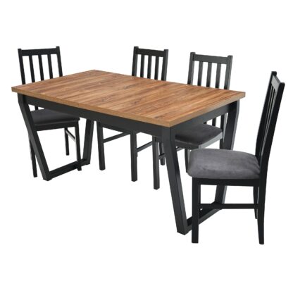 Set masa extensibila 140x180 cm cu 4 scaune tapitate, MB-13 Ikon 2 si S-38 CZ Boss10 26 X, Stirling/Czarny, lemn masiv de fag, stofa - imagine 3
