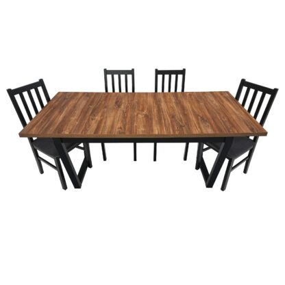 Set masa extensibila 140x180 cm cu 4 scaune tapitate, MB-13 Ikon 2 si S-38 CZ Boss10 26 X, Stirling/Czarny, lemn masiv de fag, stofa
