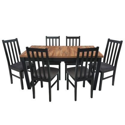 Set masa extensibila 140x180 cm cu 6 scaune tapitate, MB-13 Ikon 2 si S-38 CZ Boss10 26 X, Stirling/Czarny, lemn masiv de fag, stofa - imagine 4