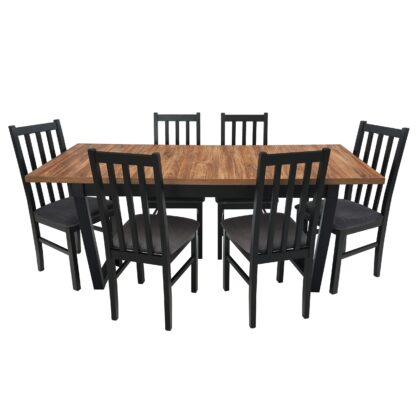 Set masa extensibila 140x180 cm cu 6 scaune tapitate, MB-13 Ikon 2 si S-38 CZ Boss10 26 X, Stirling/Czarny, lemn masiv de fag, stofa - imagine 3