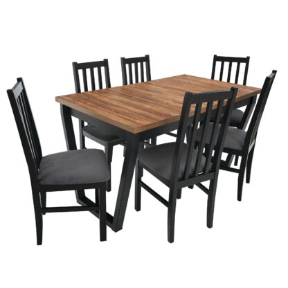 Set masa extensibila 140x180 cm cu 6 scaune tapitate, MB-13 Ikon 2 si S-38 CZ Boss10 26 X, Stirling/Czarny, lemn masiv de fag, stofa - imagine 2
