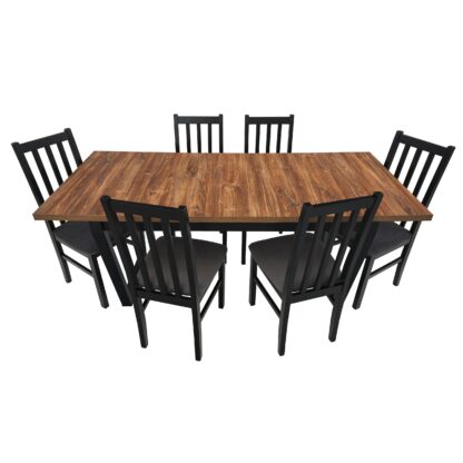 Set masa extensibila 140x180 cm cu 6 scaune tapitate, MB-13 Ikon 2 si S-38 CZ Boss10 26 X, Stirling/Czarny, lemn masiv de fag, stofa