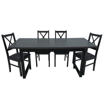 Set masa extensibila 140x180 cm cu 4 scaune tapitate, MB-13 Ikon 3 si S-38 CZ Nilo10 24Z, Grafit/Czarny, lemn masiv de fag, stofa - imagine 3