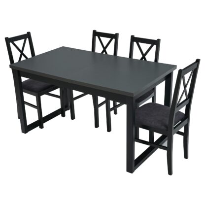 Set masa extensibila 140x180 cm cu 4 scaune tapitate, MB-13 Ikon 3 si S-38 CZ Nilo10 24Z, Grafit/Czarny, lemn masiv de fag, stofa - imagine 2