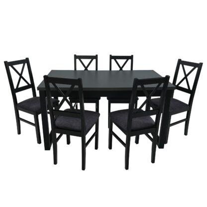 Set masa extensibila 140x180 cm cu 6 scaune tapitate, MB-13 Ikon 3 si S-38 CZ Nilo10 24Z, Grafit/Czarny, lemn masiv de fag, stofa - imagine 3