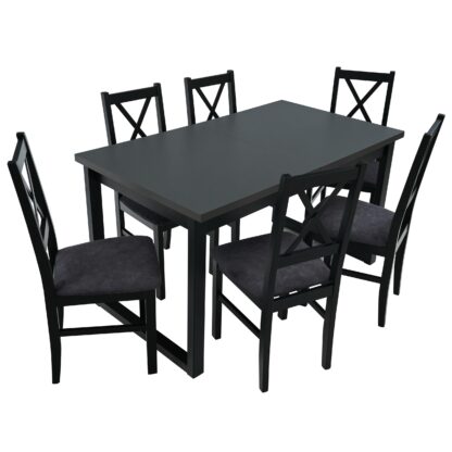 Set masa extensibila 140x180 cm cu 6 scaune tapitate, MB-13 Ikon 3 si S-38 CZ Nilo10 24Z, Grafit/Czarny, lemn masiv de fag, stofa - imagine 2