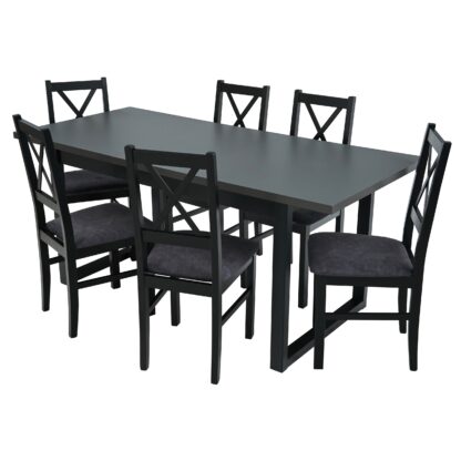 Set masa extensibila 140x180 cm cu 6 scaune tapitate, MB-13 Ikon 3 si S-38 CZ Nilo10 24Z, Grafit/Czarny, lemn masiv de fag, stofa - imagine 4