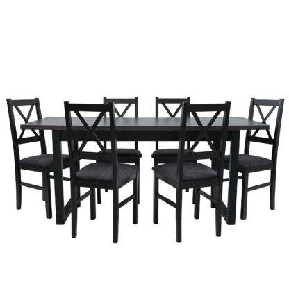 Set masa extensibila 140x180 cm cu 6 scaune tapitate, MB-13 Ikon 3 si S-38 CZ Nilo10 24Z, Grafit/Czarny, lemn masiv de fag, stofa - imagine 5