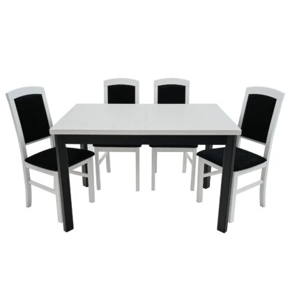 Set masa extensibila 120x150 cm cu 4 scaune tapitate, MB-13 Max5 P si S-38 Nilo4 29B, Bialy/Czarny, Lemn masiv de fag, Stofa - imagine 2