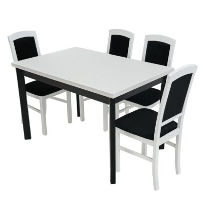 Set masa extensibila 120x150 cm cu 4 scaune tapitate, MB-13 Max5 P si S-38 Nilo4 29B, Bialy/Czarny, Lemn masiv de fag, Stofa - imagine 3