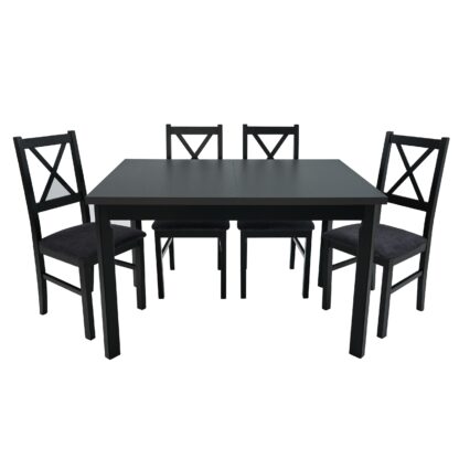 Set masa extensibila 120x150 cm cu 4 scaune tapitate, MB-13 Max5 P si S-38 CZ Nilo10 24Z, Grafit/Czarny, lemn masiv de fag, stofa - imagine 2
