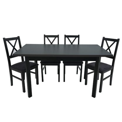 Set masa extensibila 120x150 cm cu 4 scaune tapitate, MB-13 Max5 P si S-38 CZ Nilo10 24Z, Grafit/Czarny, lemn masiv de fag, stofa