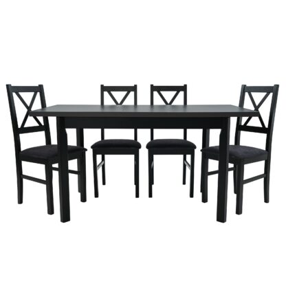 Set masa extensibila 120x150 cm cu 4 scaune tapitate, MB-13 Max5 P si S-38 CZ Nilo10 24Z, Grafit/Czarny, lemn masiv de fag, stofa - imagine 3