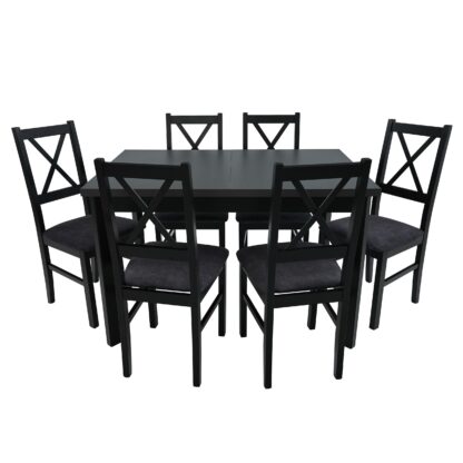 Set masa extensibila 120x150 cm cu 6 scaune tapitate, MB-13 Max5 P si S-38 CZ Nilo10 24Z, Grafit/Czarny, lemn masiv de fag, stofa - imagine 2