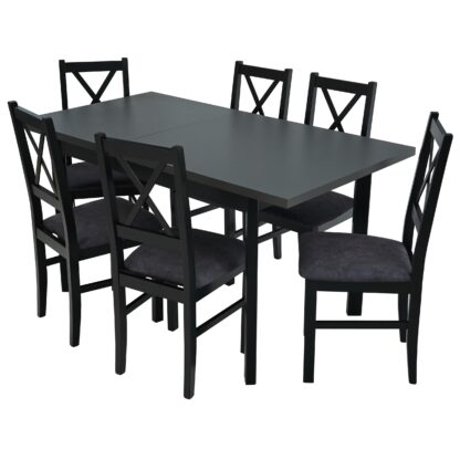 Set masa extensibila 120x150 cm cu 6 scaune tapitate, MB-13 Max5 P si S-38 CZ Nilo10 24Z, Grafit/Czarny, lemn masiv de fag, stofa - imagine 3