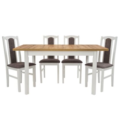 Set masa extensibila 120 x150 cm cu 4 scaune tapitate, MB-13 Max5 P si S-37 Boss7 B 18A, Wotan/Bialy, lemn masiv de fag, stofa - imagine 4