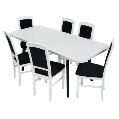 Set masa extensibila 140x180 cm cu 6 scaune tapitate, MB-13 Oslo 6 si S-38 Nilo4 29B, Bialy/Czarny, Lemn masiv de fag, Stofa - imagine 2
