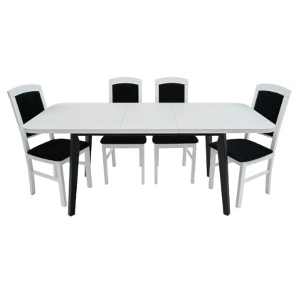 Set masa extensibila 140 x180 cm cu 4 scaune tapitate, MB-13 Oslo 6 si S-38 Nilo4 B22, Bialy/Czarny, lemn masiv de fag, stofa - imagine 2