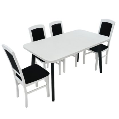 Set masa extensibila 140 x180 cm cu 4 scaune tapitate, MB-13 Oslo 6 si S-38 Nilo4 B22, Bialy/Czarny, lemn masiv de fag, stofa - imagine 3