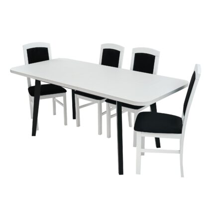 Set masa extensibila 140 x180 cm cu 4 scaune tapitate, MB-13 Oslo 6 si S-38 Nilo4 B22, Bialy/Czarny, lemn masiv de fag, stofa - imagine 4