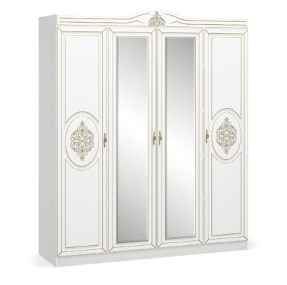 Set Dormitor Milan, Alb, Dulap 180 cm, Pat 160×200 cm, 2 noptiere, comoda - imagine 5