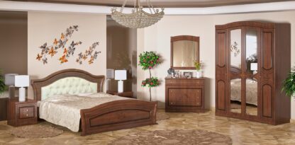 Set Dormitor Milano, Cires, Dulap 170 cm, Pat 160×200 cm, 2 noptiere, comoda