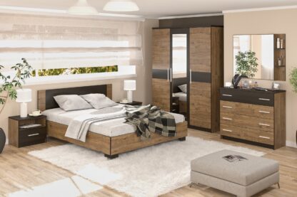 Set Dormitor Veronika, Stejar/Wenge, Dulap 150 cm, Pat 160×200 cm, 2 noptiere, comoda