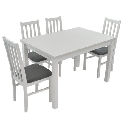 Set masa extensibila 120x150cm cu 4 scaune tapitate, MB-13 Max5 si S-38 Boss10 B10, alb, lemn masiv de fag, stofa - imagine 4