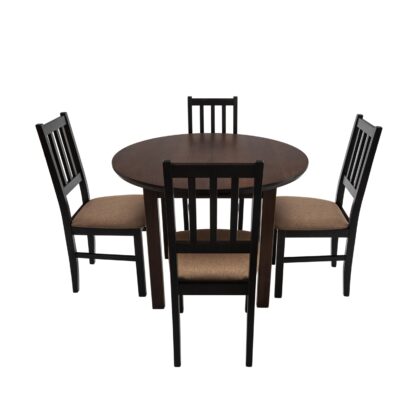 Set masa extensibila 100 x 130 cm cu 4 scaune tapitate, MB-12 Poli1 si S-38 Boss4 W15, Wenge, lemn masiv, stofa - imagine 2