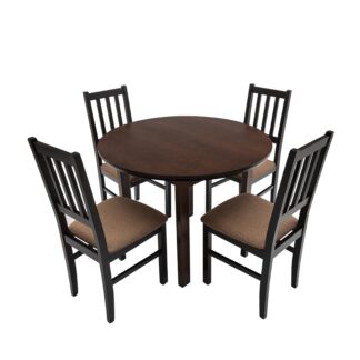 Set masa extensibila 100 x 130 cm cu 4 scaune tapitate, MB-12 Poli1 si S-38 Boss4 W15, Wenge, lemn masiv, stofa