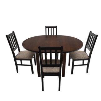 Set masa extensibila 100 x 130 cm cu 4 scaune tapitate, MB-12 Poli1 si S-38 Boss4 W2, Wenge, lemn masiv, stofa