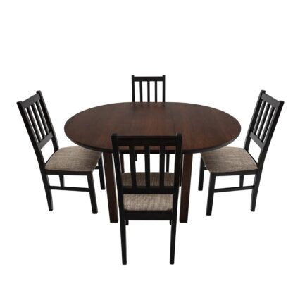 Set masa extensibila 100 x 130 cm cu 4 scaune tapitate, MB-12 Poli1 si S-38 Boss4 W2, Wenge, lemn masiv, stofa