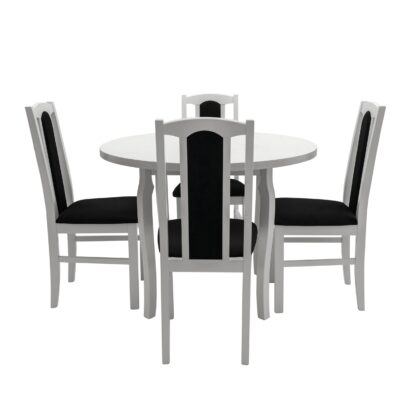 Set masa fixa 100 cm cu 4 scaune tapitate, MB-12 Poli3 si S-37 Boss7 B22, Bialy, lemn masiv, stofa - imagine 4