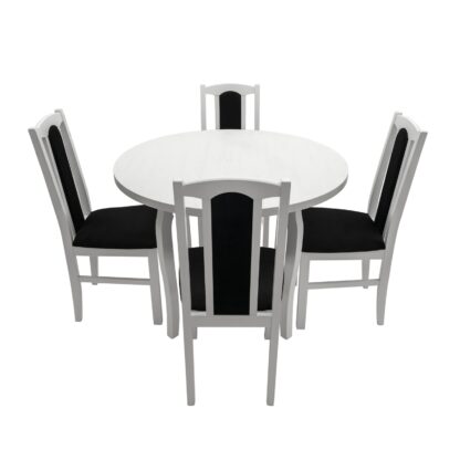 Set masa fixa 100 cm cu 4 scaune tapitate, MB-12 Poli3 si S-37 Boss7 B22, Bialy, lemn masiv, stofa - imagine 3