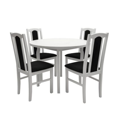 Set masa fixa 100 cm cu 4 scaune tapitate, MB-12 Poli3 si S-37 Boss7 B22, Bialy, lemn masiv, stofa - imagine 2