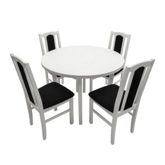 Set masa fixa 100 cm cu 4 scaune tapitate, MB-12 Poli3 si S-37 Boss7 B22, Bialy, lemn masiv, stofa