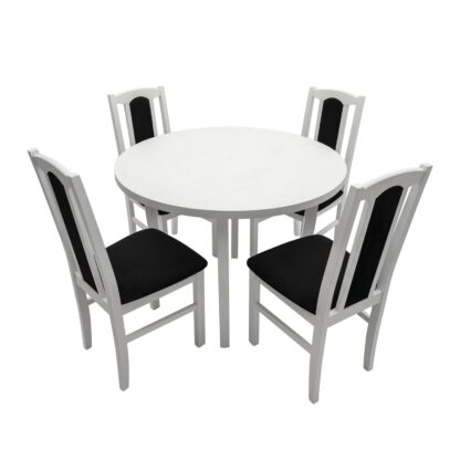 Set masa fixa 100 cm cu 4 scaune tapitate, MB-12 Poli3 si S-37 Boss7 B22, Bialy, lemn masiv, stofa