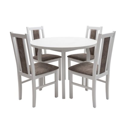 Set masa fixa 100 cm cu 4 scaune tapitate, MB-12 Poli3 si S-38 Boss14 25B, Bialy, lemn masiv, stofa - imagine 4