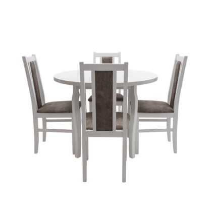 Set masa fixa 100 cm cu 4 scaune tapitate, MB-12 Poli3 si S-38 Boss14 25B, Bialy, lemn masiv, stofa - imagine 3